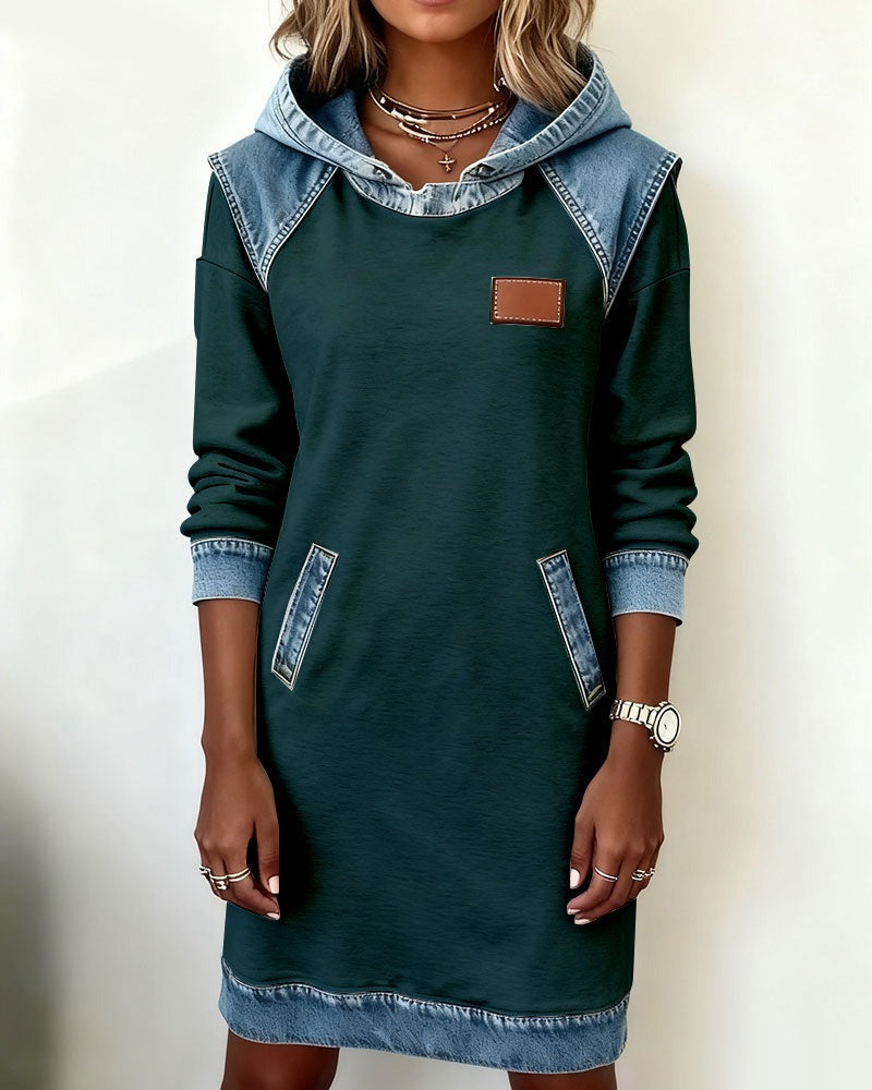 Tonia | Casual Hooded Dress with Denim Accents