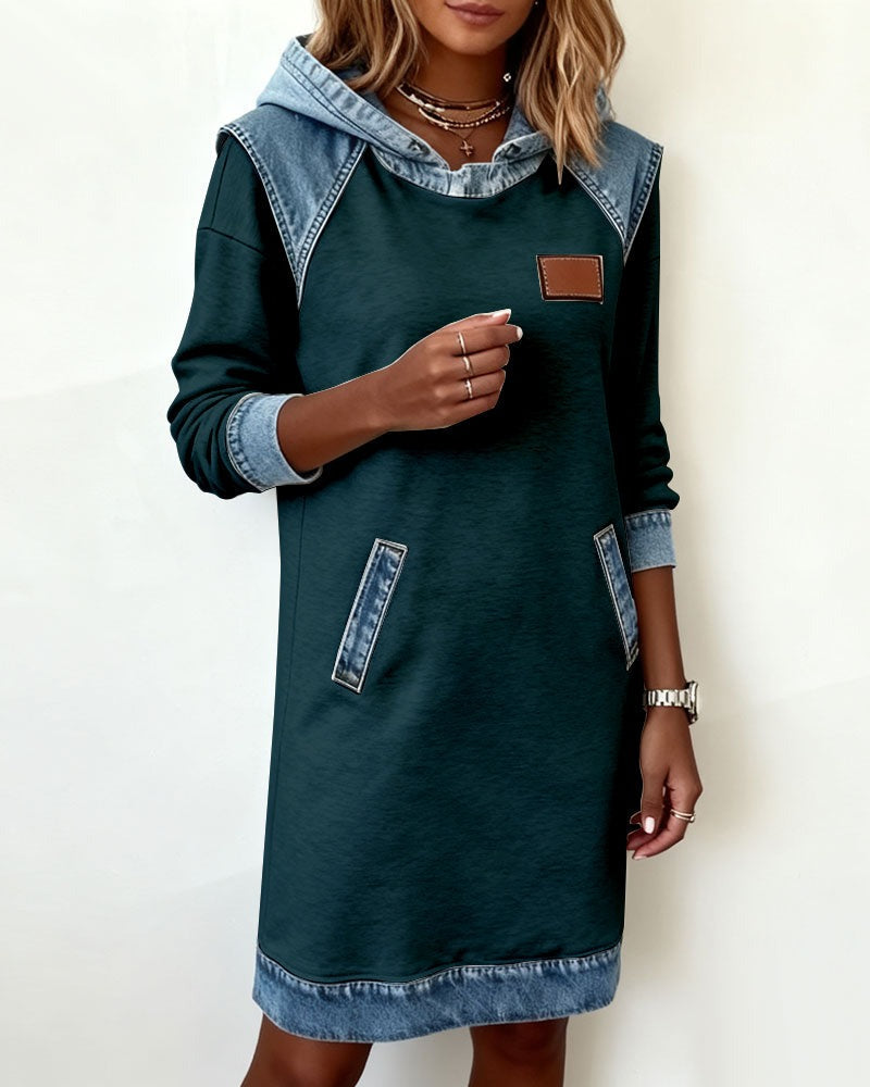 Tonia | Casual Hooded Dress with Denim Accents