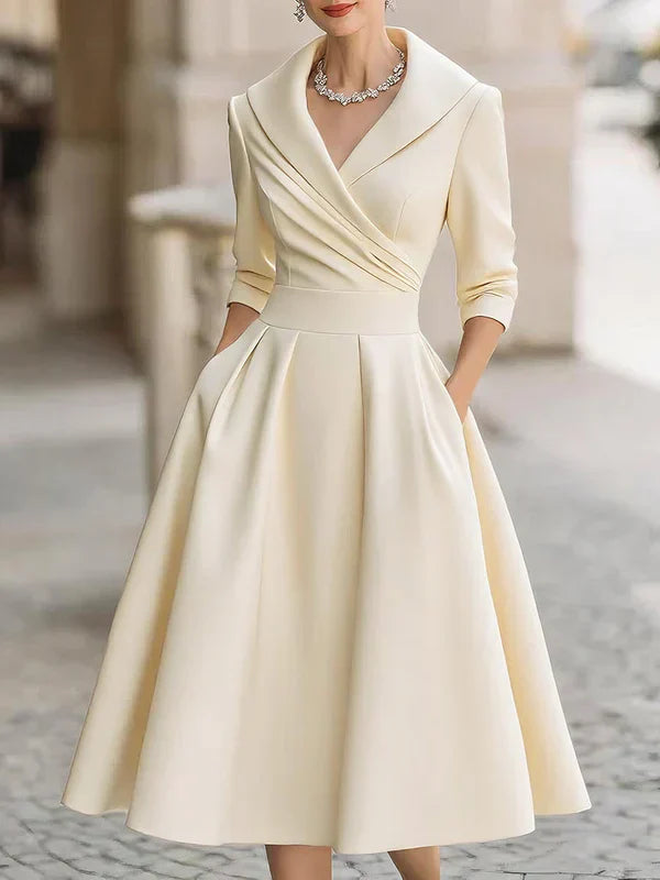 Jozefien | Elegante Midi-jurk met Verfijnde Details en Praktische Zakjes