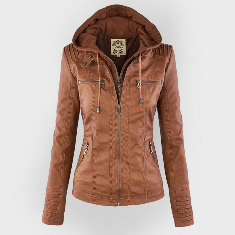 Eva™ | Elegant leather jacket with hood