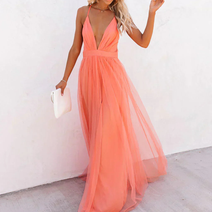 ELOISÉ | ROBE MAXI LUMIÈRE CORAIL