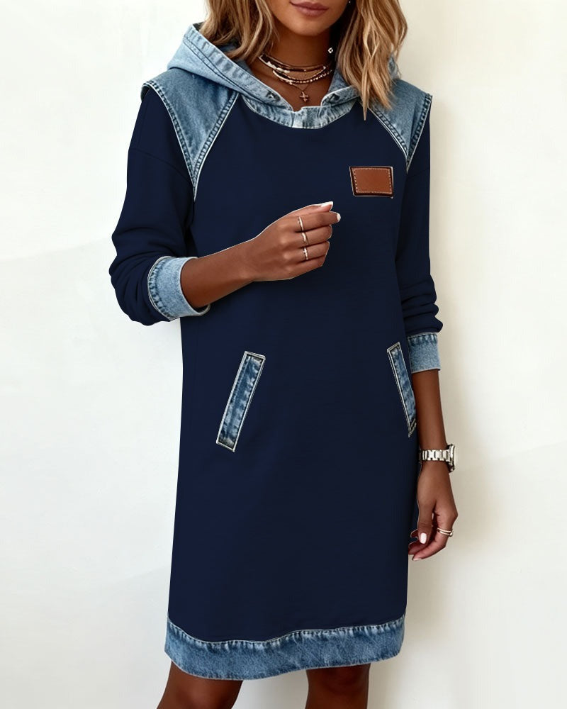 Tonia | Casual Hooded Dress with Denim Accents