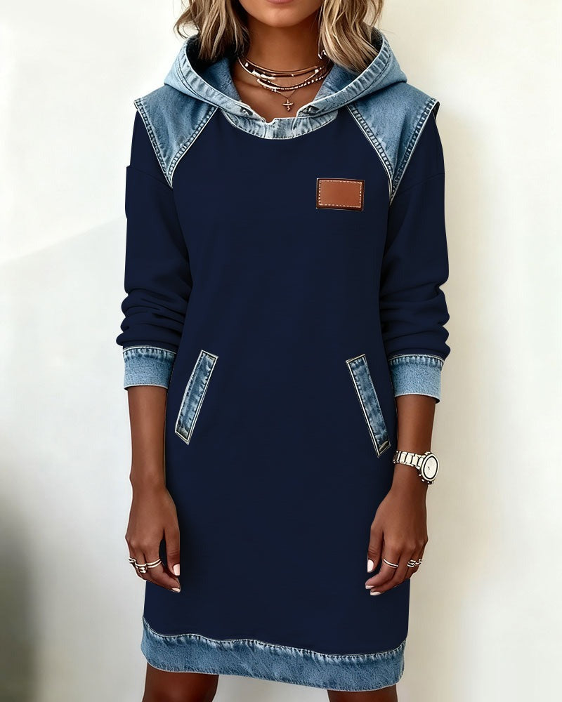 Tonia | Casual Hooded Dress with Denim Accents