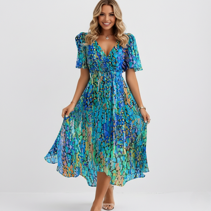 SAPHIR | ROBE MIDI BLEUE CÔTIÈRE AÉRÉE