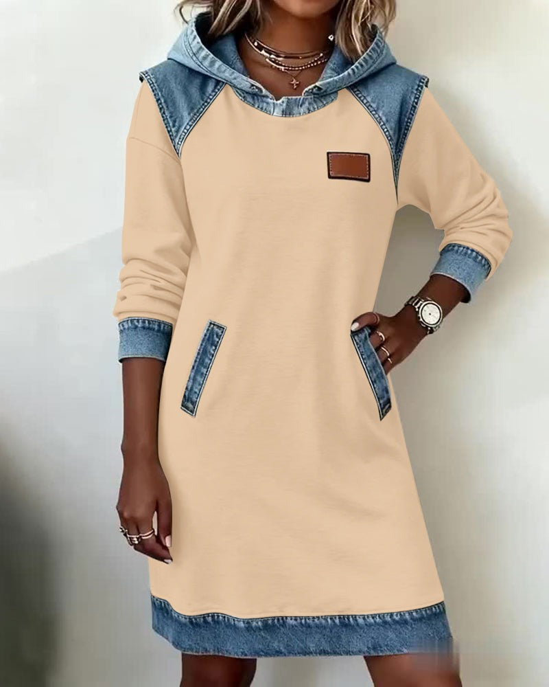 Tonia | Casual Hooded Dress with Denim Accents