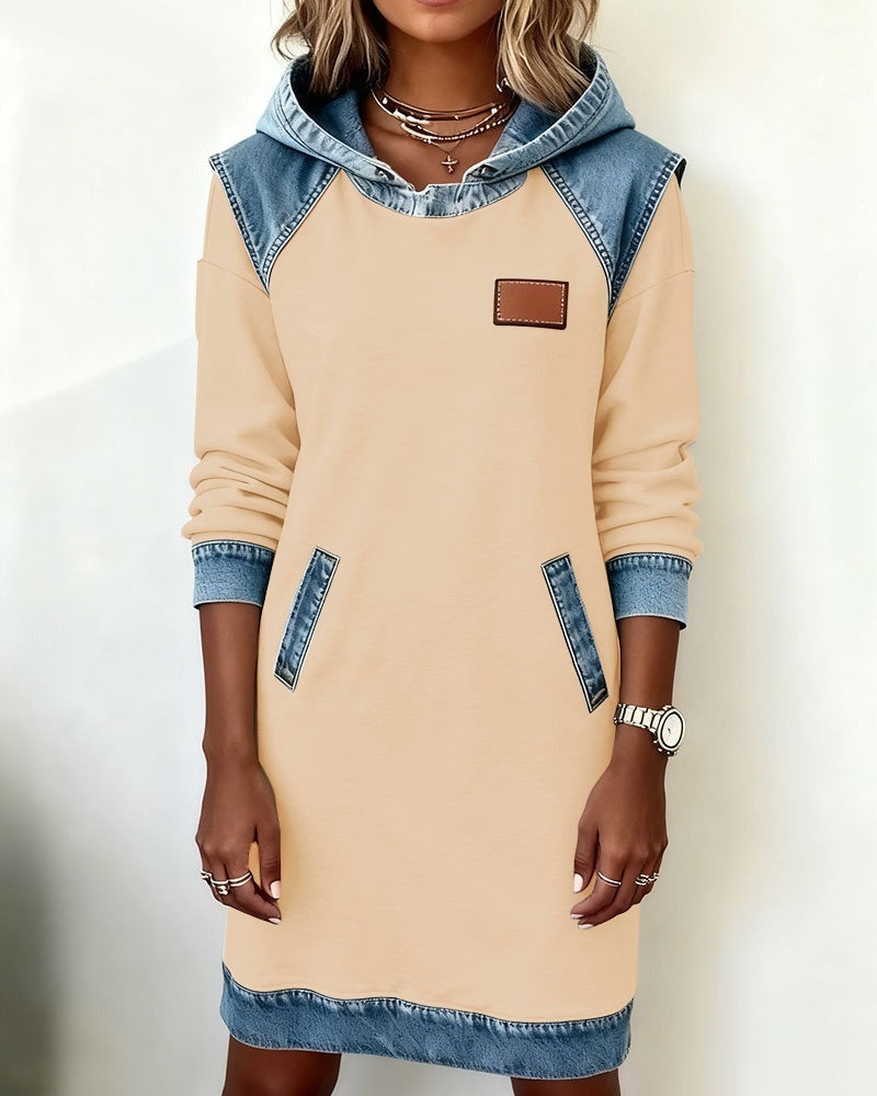 Tonia | Casual Hooded Dress with Denim Accents