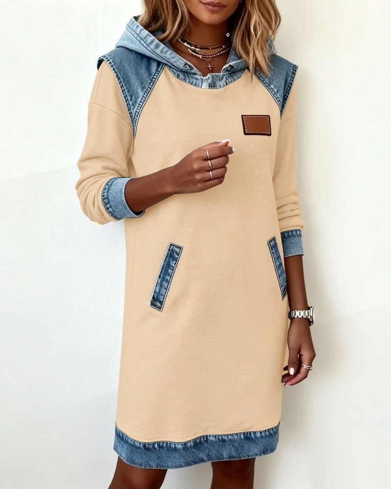 Tonia | Casual Hooded Dress with Denim Accents
