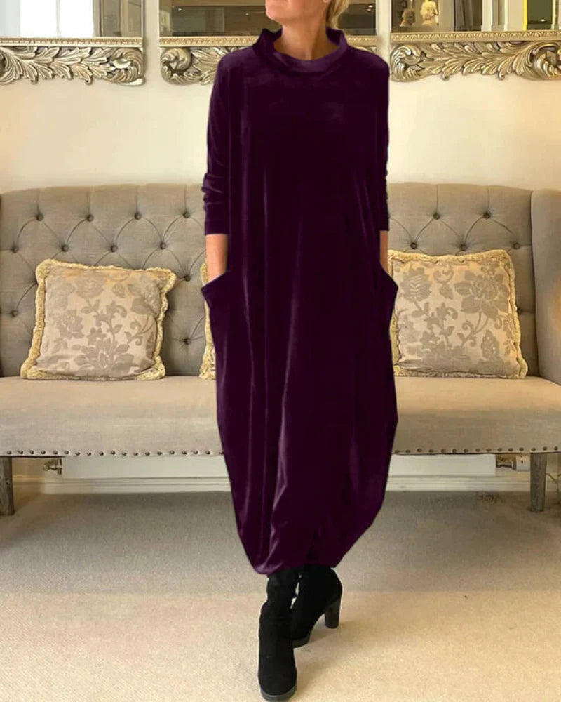 Herma | Elegant Velvet Maxi Dress with Pockets