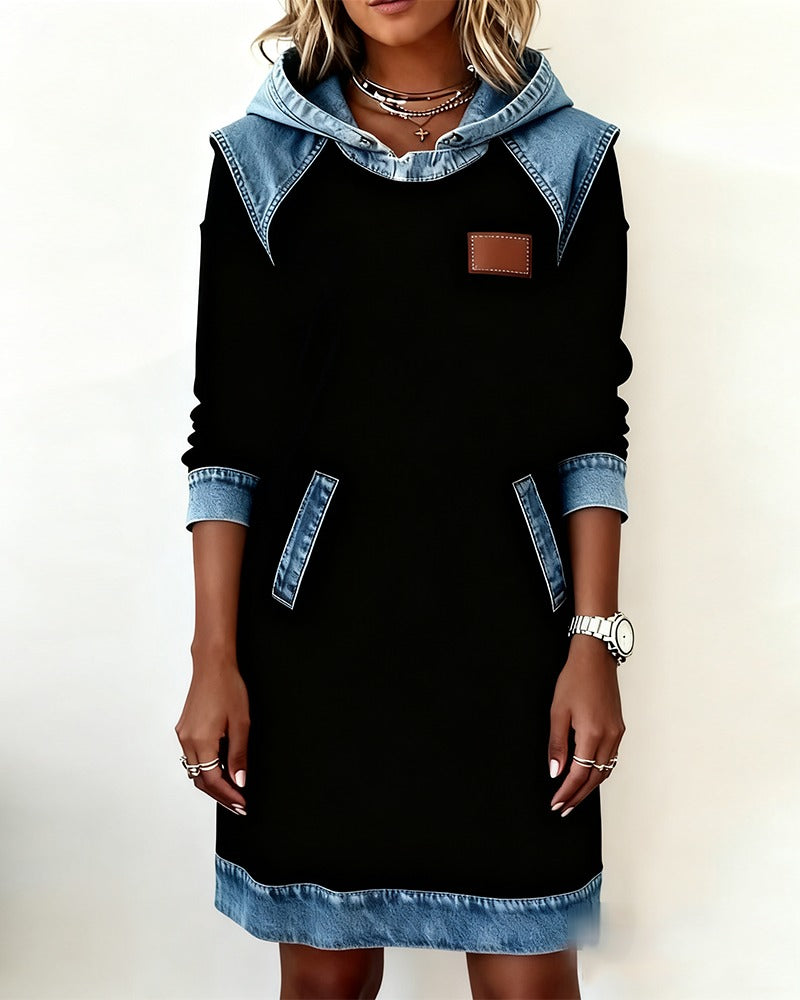 Tonia | Casual Hooded Dress with Denim Accents
