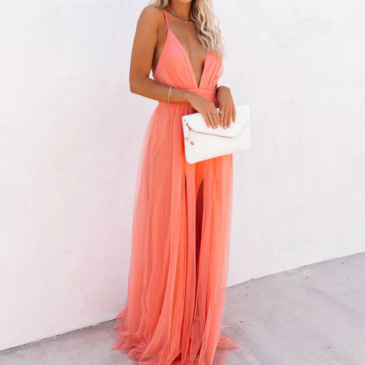 ELOISÉ | ROBE MAXI LUMIÈRE CORAIL