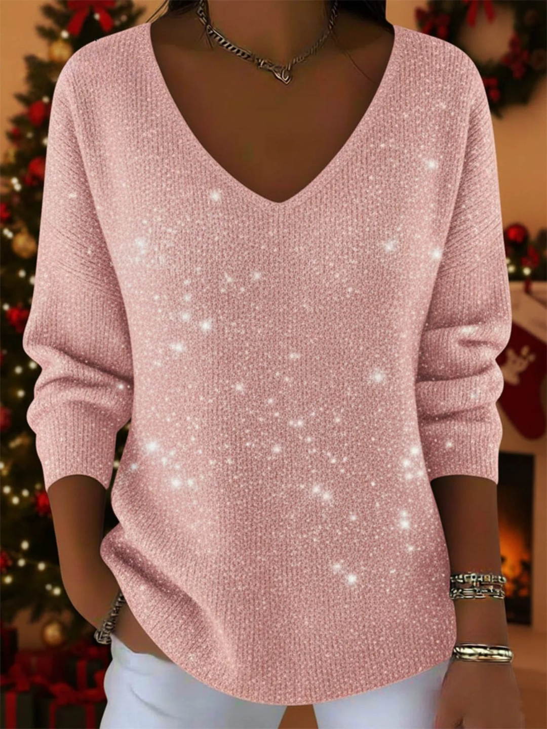 Aliciá | Pull festif pour femme à col en V