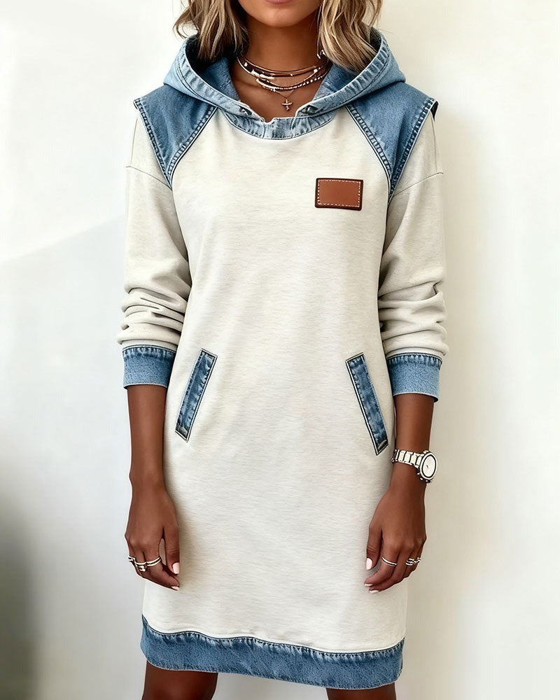 Tonia | Casual Hooded Dress with Denim Accents