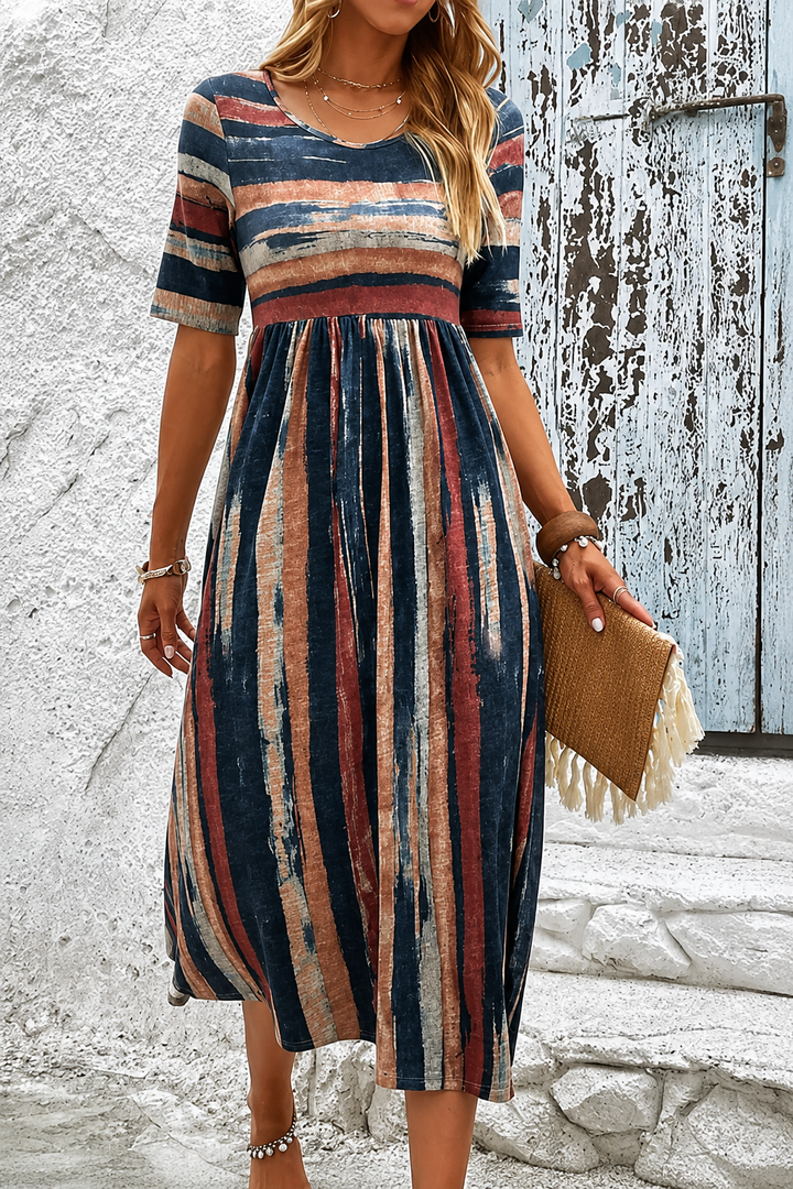 Marloes™ | Robe midi à rayures dissimulant le ventre