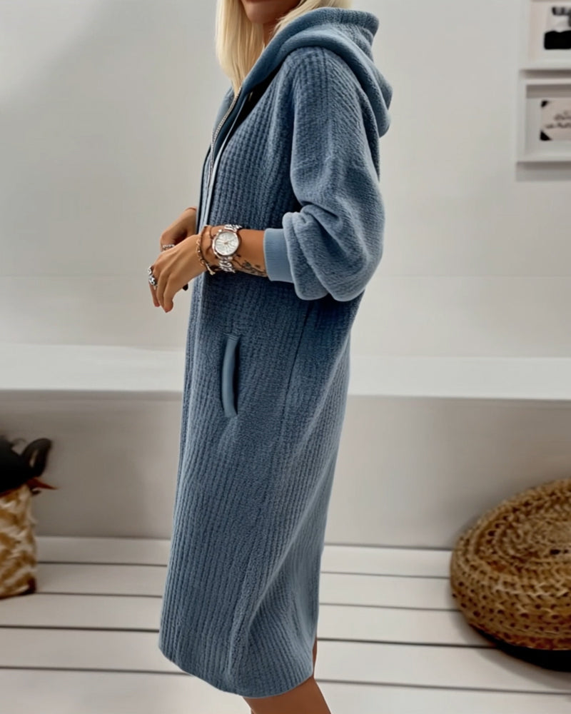 Aafke | Casual dress with a hood and honeycomb knit