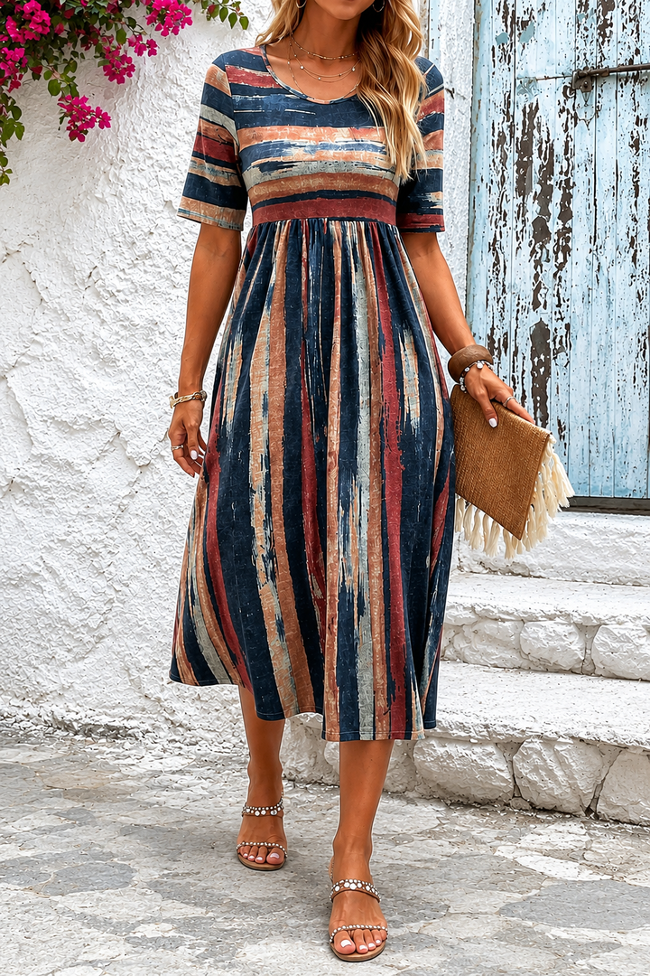 Marloes™ | Robe midi à rayures dissimulant le ventre