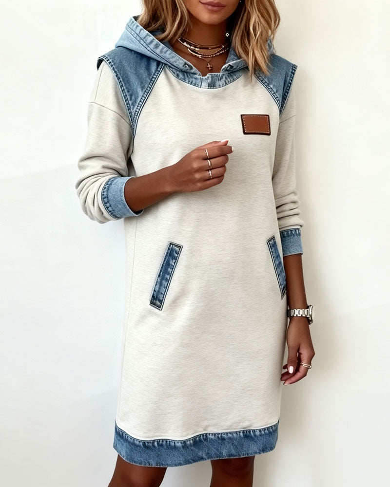 Tonia | Casual Hooded Dress with Denim Accents