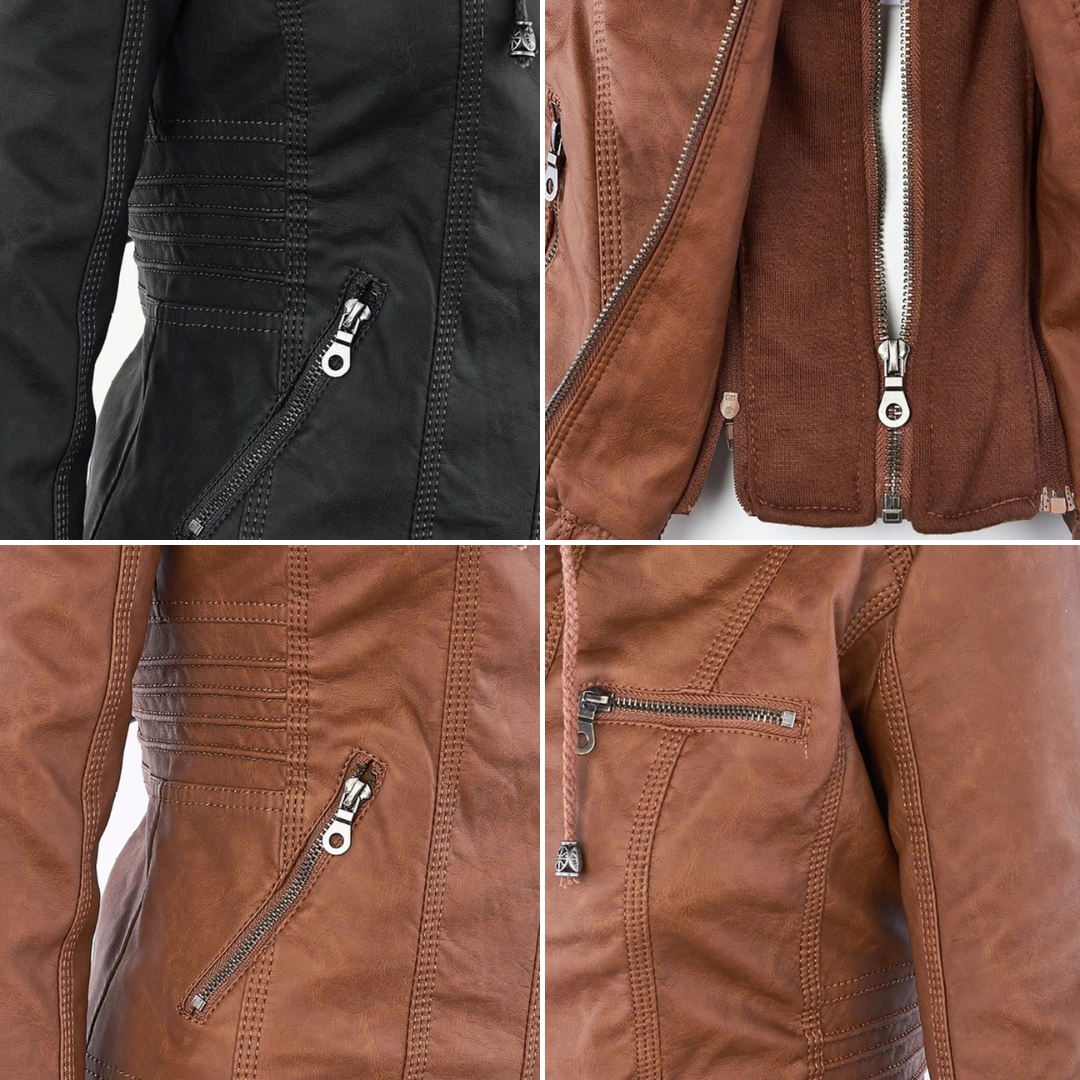 Eva™ | Elegant leather jacket with hood