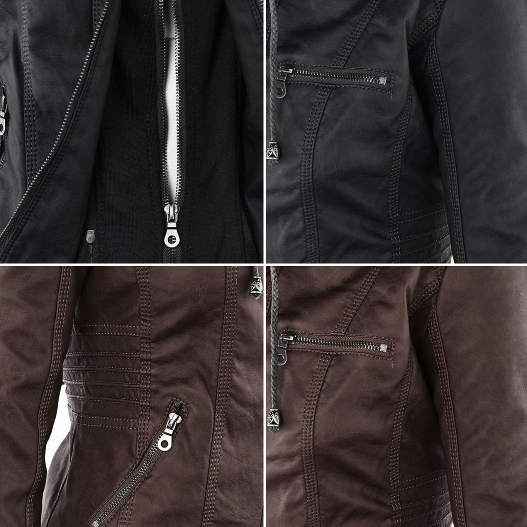 Eva™ | Elegant leather jacket with hood