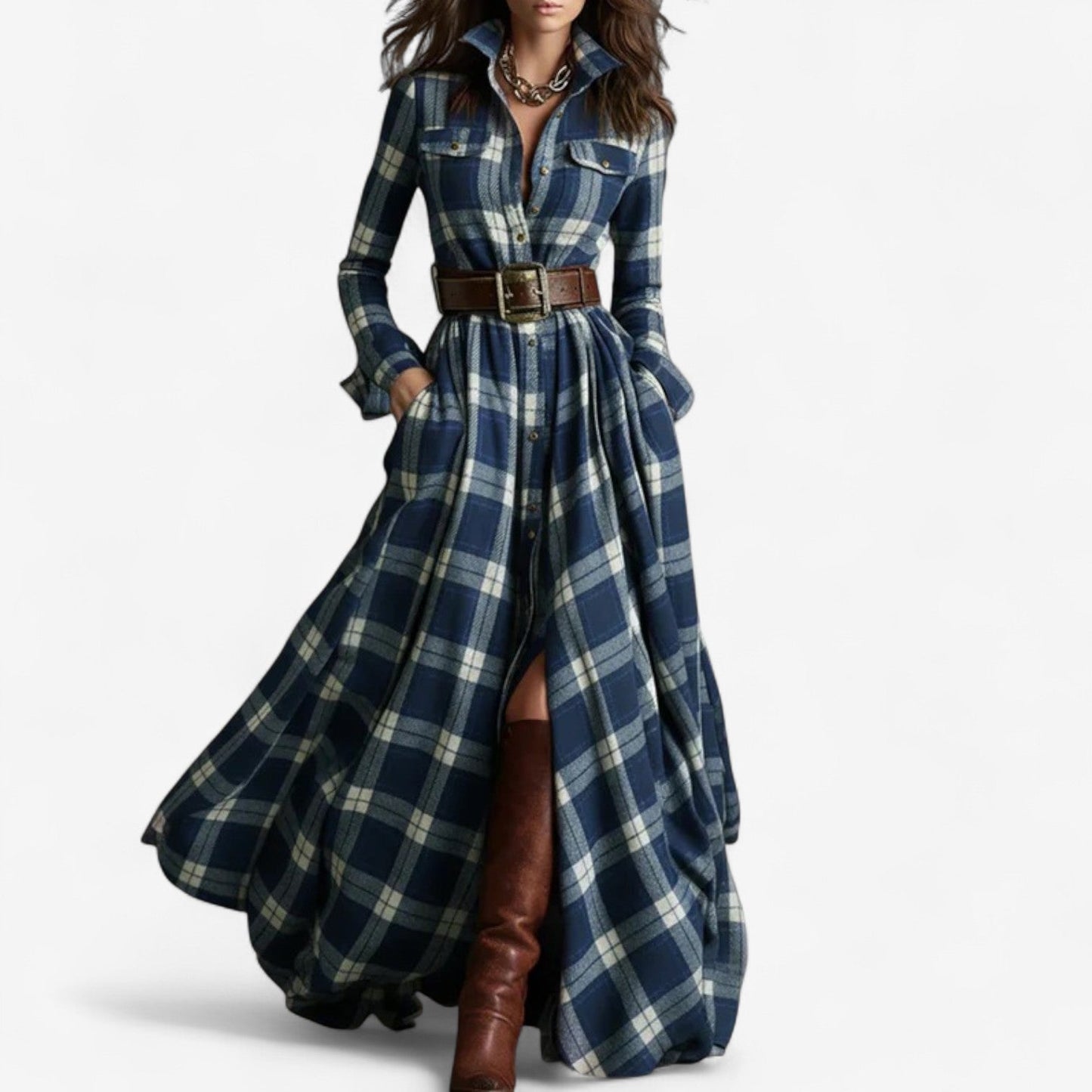Gera | Checked Maxi Dress with Belt