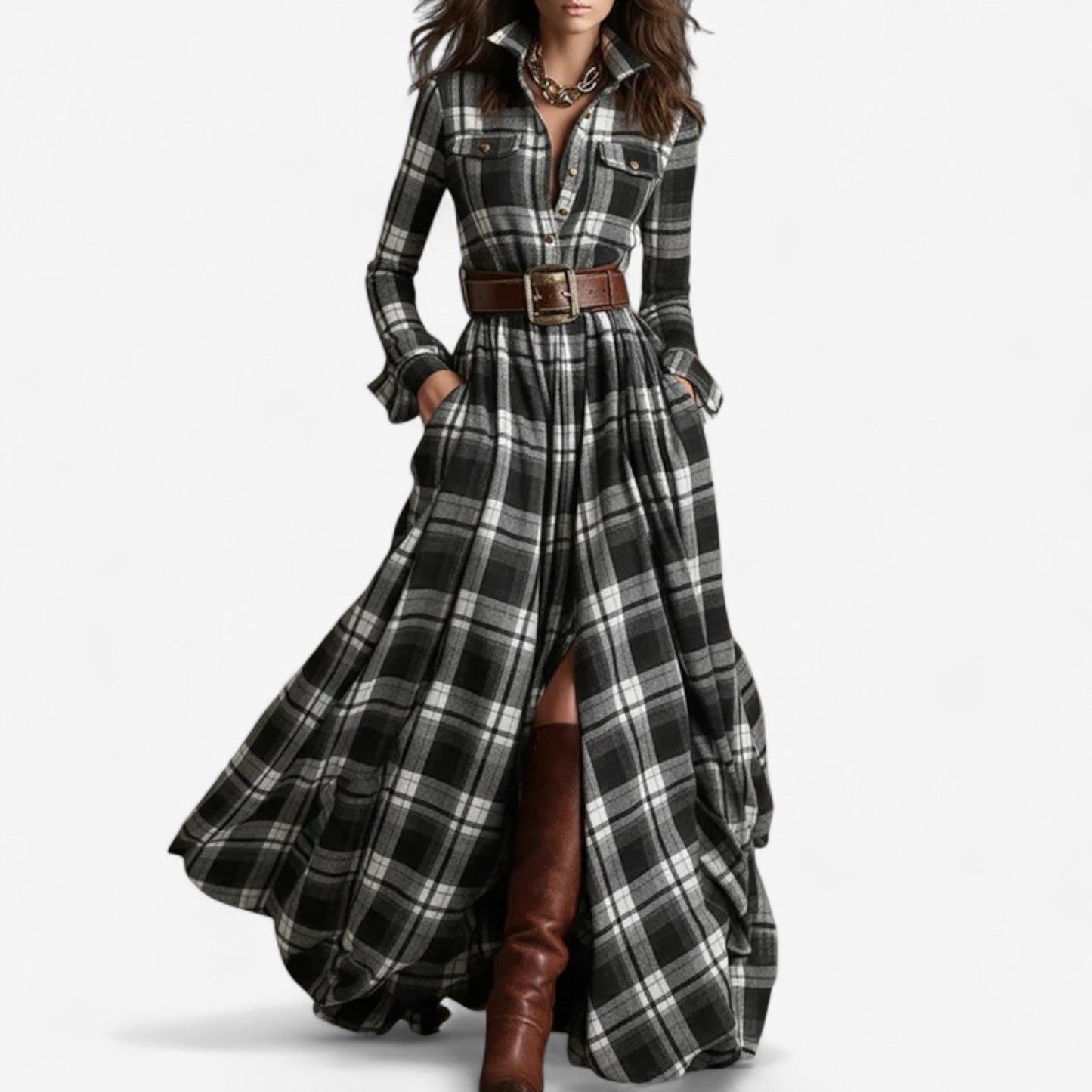 Gera | Checked Maxi Dress with Belt