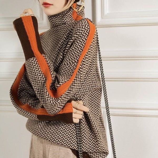 Andrina | Pull à col montant et rayures contrastées