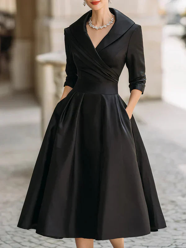Jozefien | Elegante Midi-jurk met Verfijnde Details en Praktische Zakjes